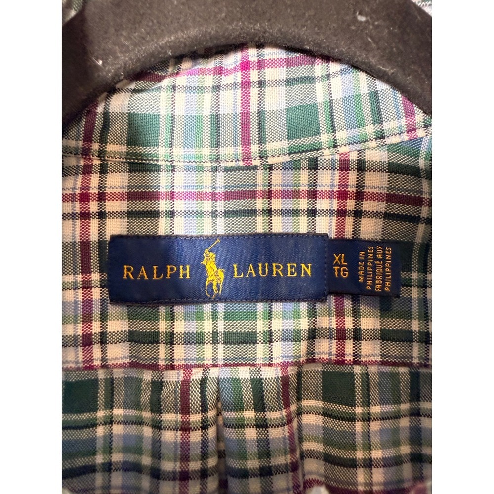 Polo Ralph Lauren Mens XL Plaid Button Down Shirt Green Purple Long Sleeve Pony - Picture 4 of 5